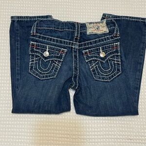 TRUE RELIGION Big T Straight Leg Boys Distressed Denim Blue Jeans 5 Adj Waist